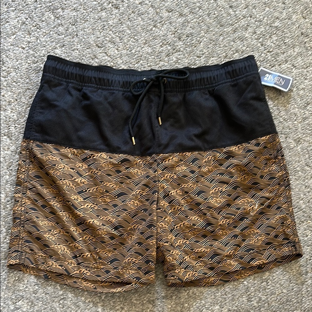 NWT Forever 21 Men Swimwear Trunks Bottoms Black / Brown
